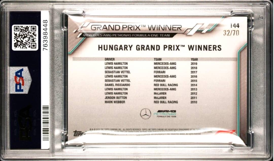 2020 Topps Chrome Sapphire F1 #/70 70th Anniversary Lewis Hamilton Rookie PSA 8