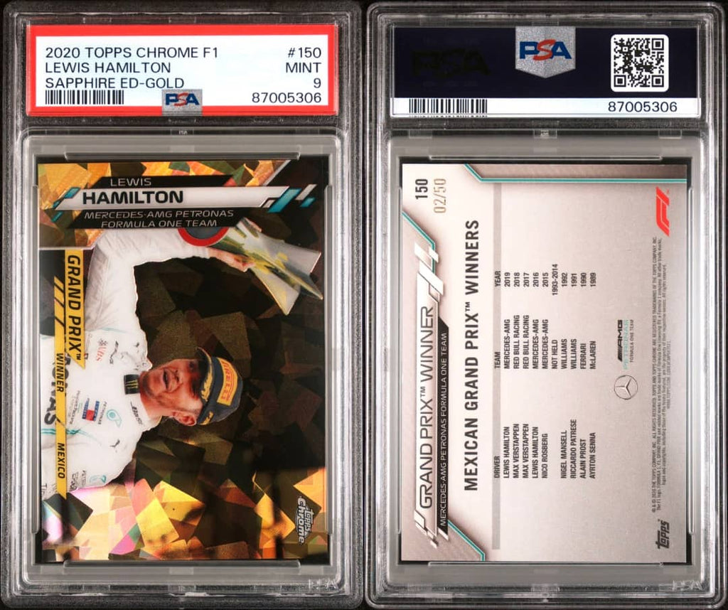 2020 Topps Chrome Sapphire F1 /50 Lewis Hamilton Gold Refractor #150 PSA 9 RC SP