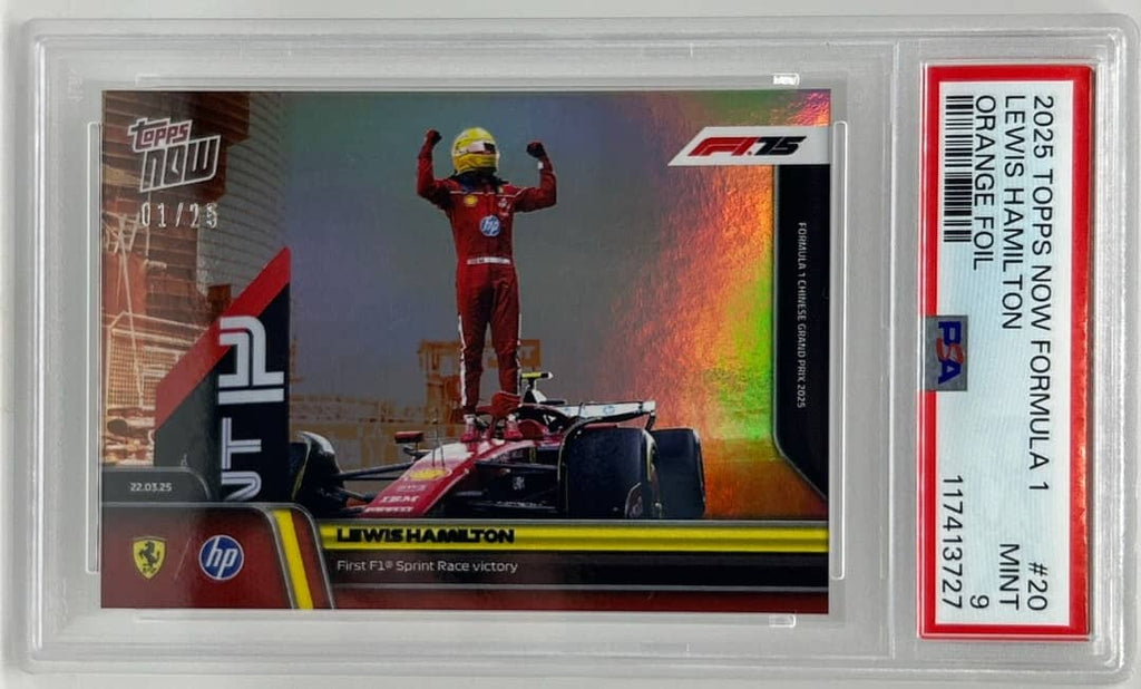 Topps Now Formula 1 Lewis Hamilton 020 Orange Foil #1/25 PSA 9 Mint Ferrari