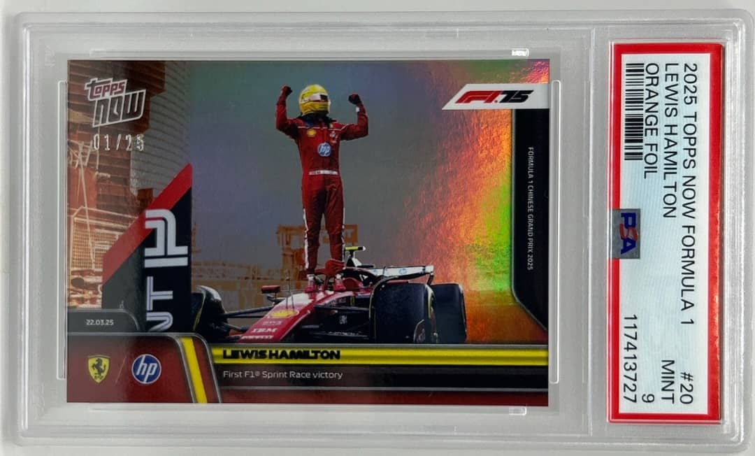 Topps Now Formula 1 Lewis Hamilton 020 Orange Foil #1/25 PSA 9 Mint Ferrari