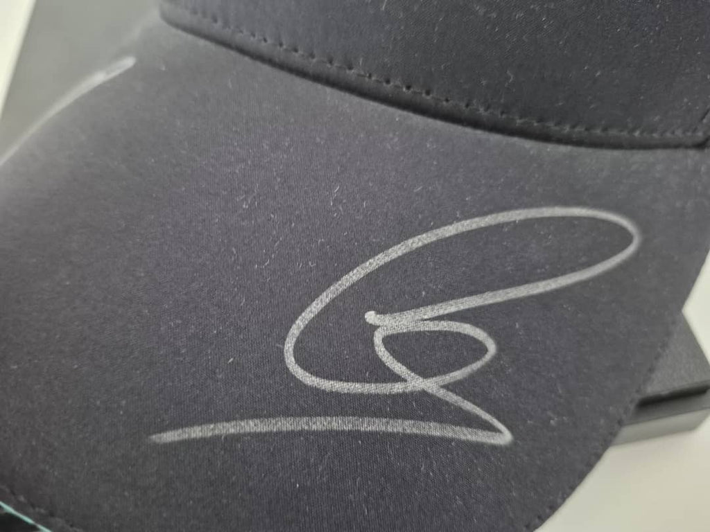 F1 Lewis Hamilton and George Russell signed cap, Mercedes F1, display