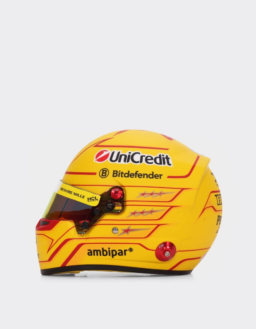 F1 2025 LEWIS HAMILTON SIGNED MINI HELMET & GLOVES FERRARI PHOTOPROOF FORMULA