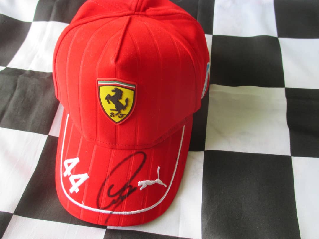 LEWIS HAMILTON FERRARI CAP signed SILVERSTONE 2025