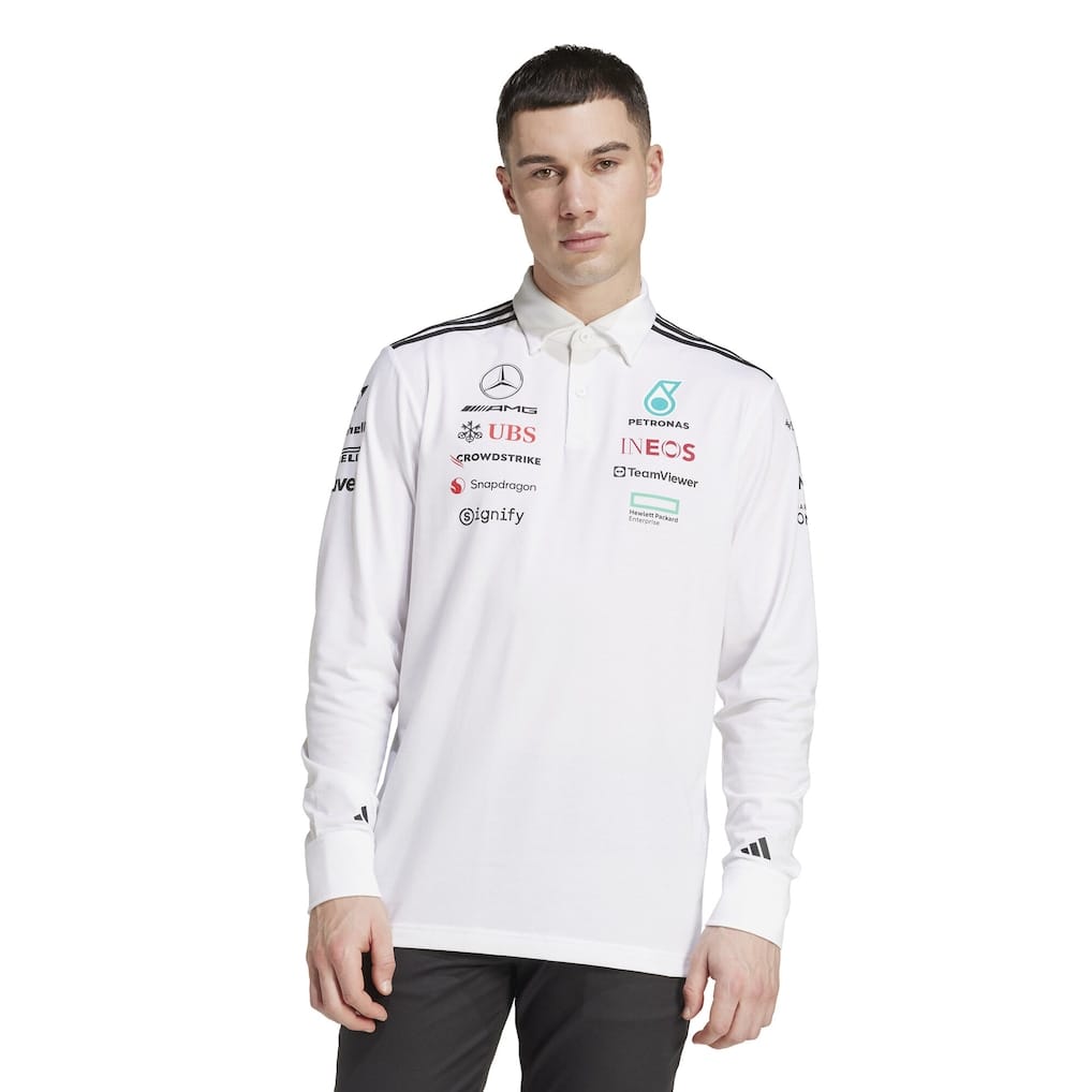 Mercedes AMG Petronas adidas F1 2025 Team Long Sleeve Polo - White