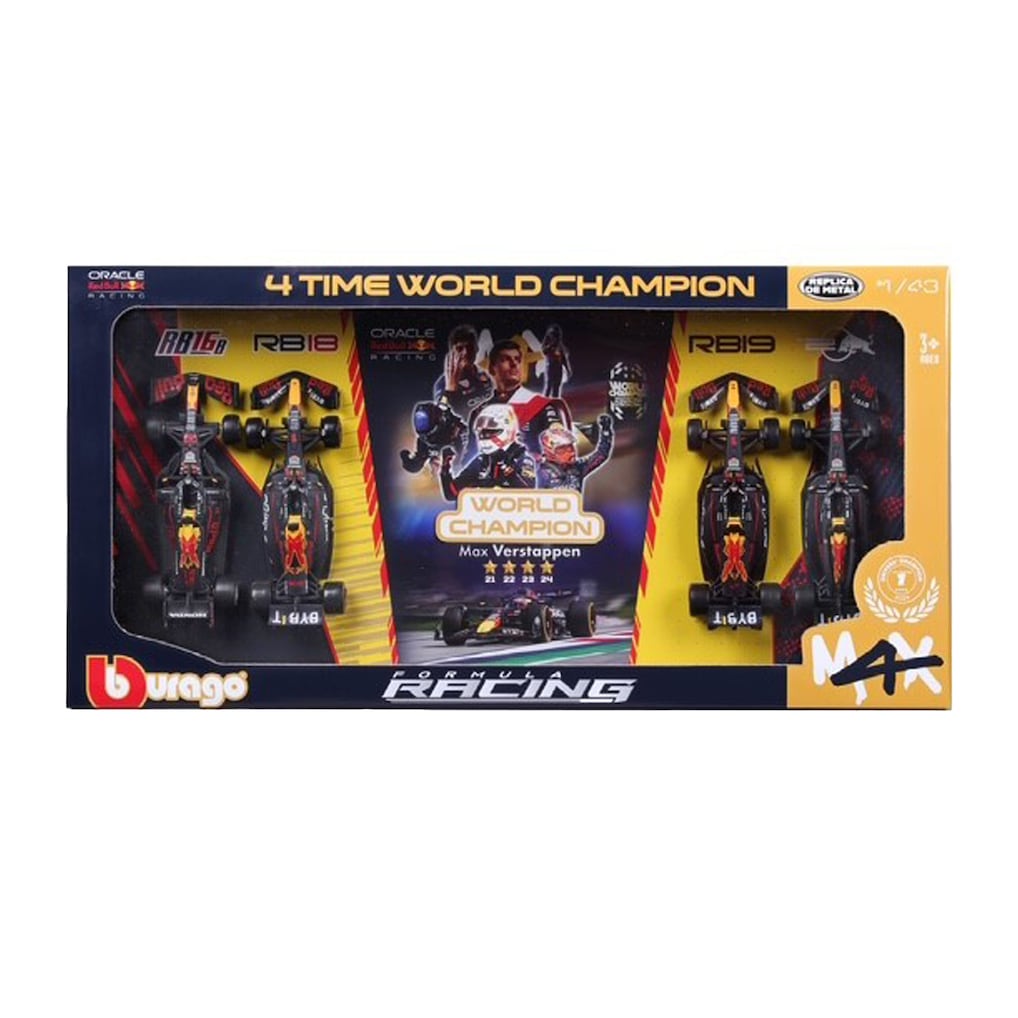 Red Bull Racing Max Verstappen 4 Time World Champion Car Collector Set 1:24 Models