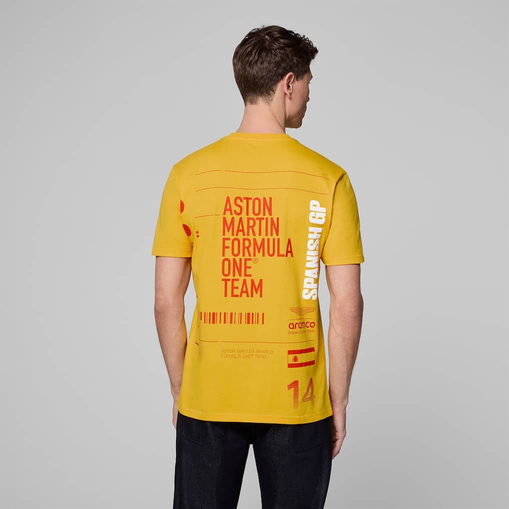 Aston Martin Aramco Cognizant F1 2025 Special Edition Spanish GP Fernando Alonso T-Shirt - Yellow