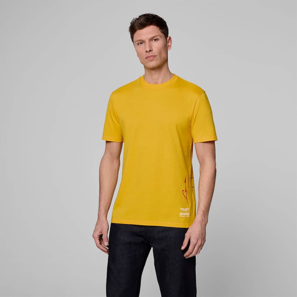 Aston Martin Aramco Cognizant F1 2025 Special Edition Spanish GP Fernando Alonso T-Shirt - Yellow