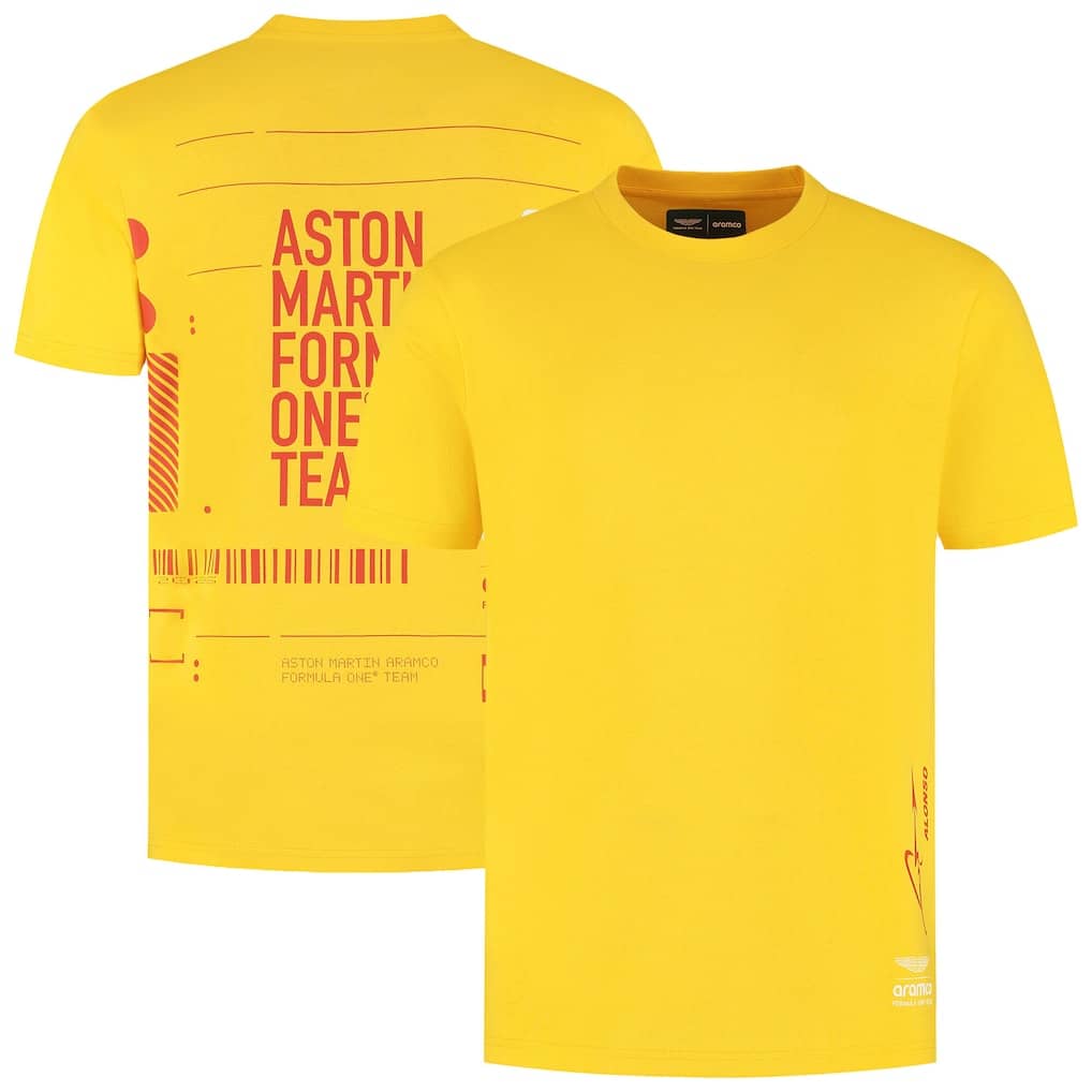 Aston Martin Aramco Cognizant F1 2025 Special Edition Spanish GP Fernando Alonso T-Shirt - Yellow