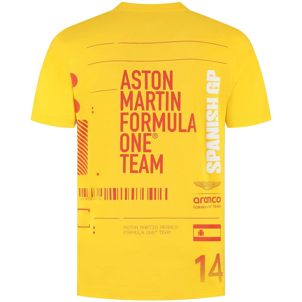 Aston Martin Aramco Cognizant F1 2025 Special Edition Spanish GP Fernando Alonso T-Shirt - Yellow